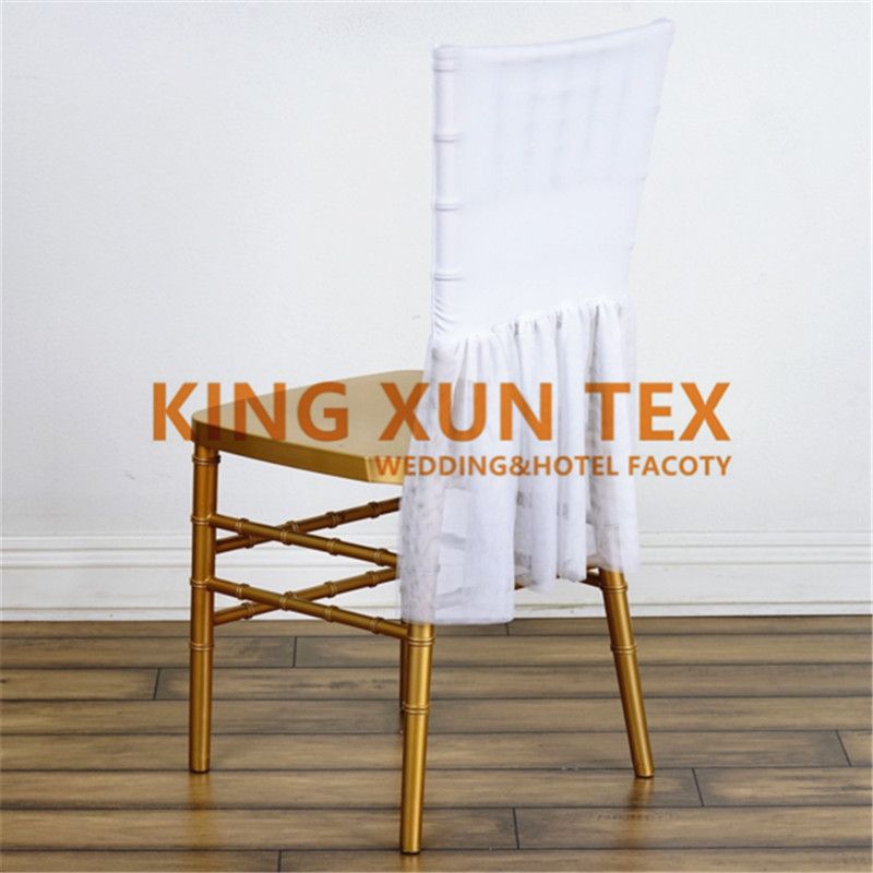White Color Lycra Spandex Chiavari Chair Cover With Tutu Skirt Decoration