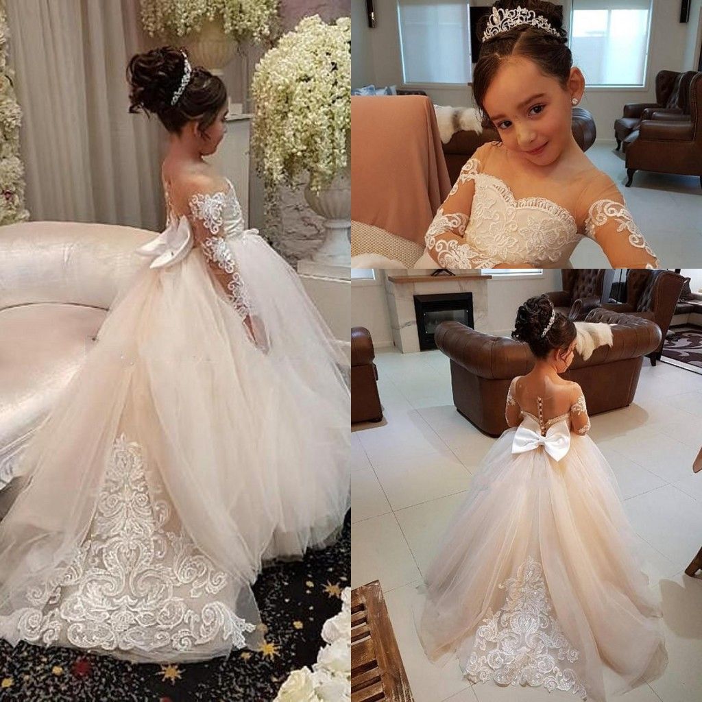 2019 Cheap Blush Pink Little Girls Pageant Dresses Jewel Neck Kids Long