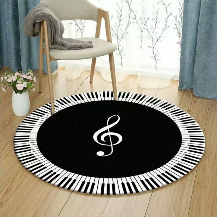 Black White Modern Floor Rug Mats Piano Noted Round Living Room Decoration Carpet Geometry Style Rugs