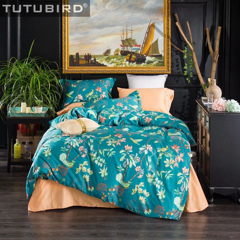 Luxury Egyptian Cotton Bed Set Sheet Linen Spread Queen King Fl Luxury Egyptian Cotton Bed Set Sheet Linen Spread Queen King Fl Bird Bedding Duvet Cover Pillowcase Hometextile Size White