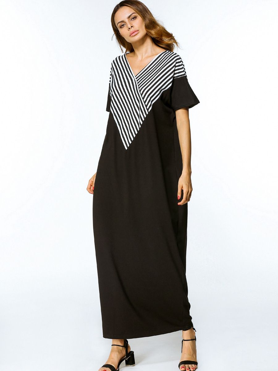 Black Kaftan Dress Fashion V Neck Maxi Dress Soft Cotton Fabric Robe