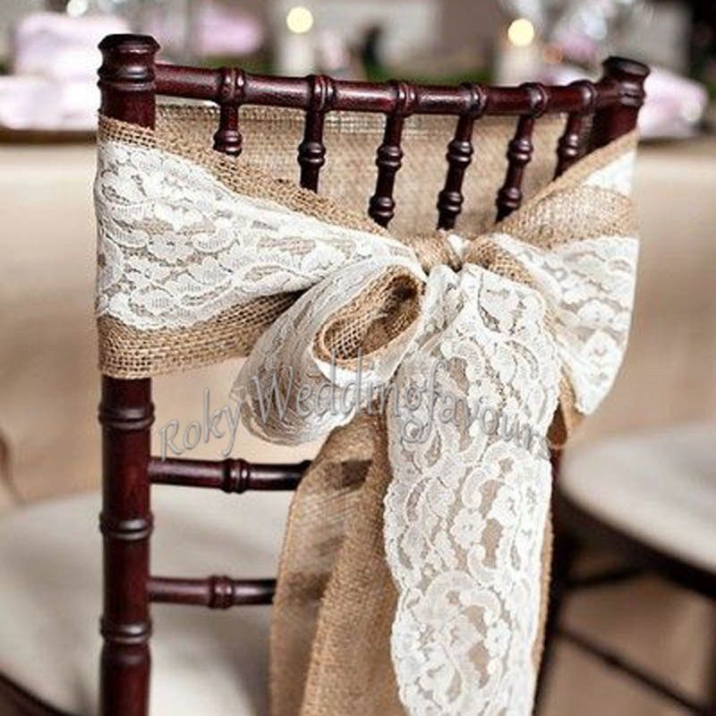 Hessian Jute Burlap Chair Sash Jute Chair Tie Bow Rustic Wedding Decor ...