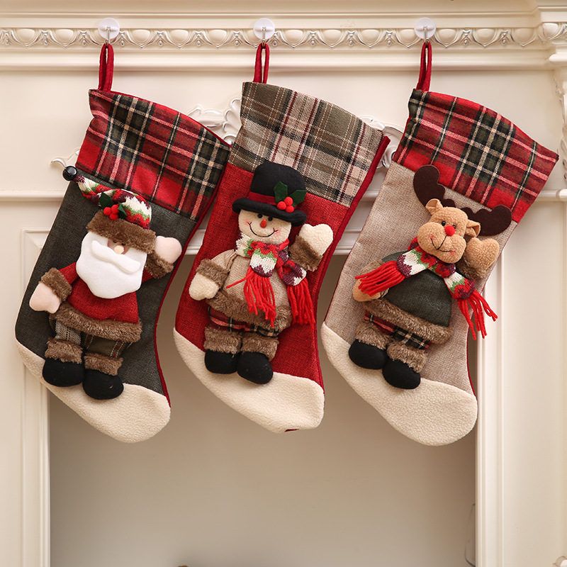 2018 new linen large plaid christmas stockings three dimensional scarf doll gift bag christmas decoration with childrens gift bags from bebetterlife - Plaid Christmas Stockings 2018 new linen large plaid christmas stockings three dimensional scarf doll gift bag christmas decoration with childrens gift bags from bebetterlife - Plaid Christmas Stockings