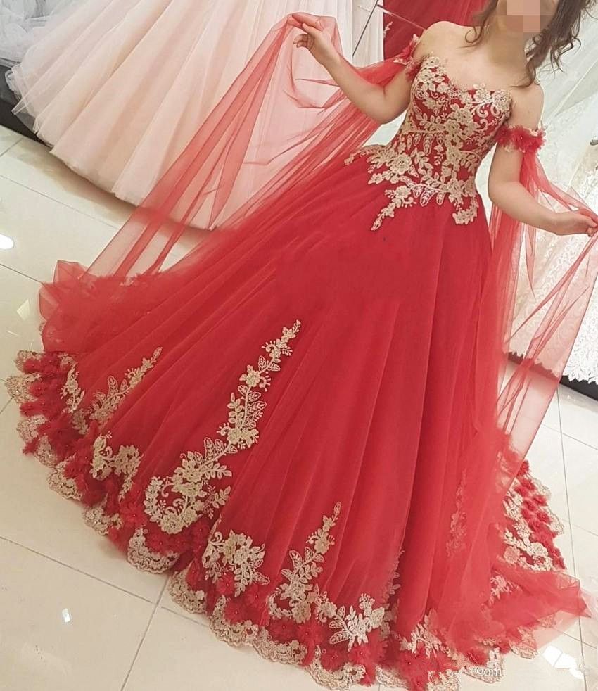  2019  New  Gorgeous Design  Red And Gold Wedding  Dress  Ball 