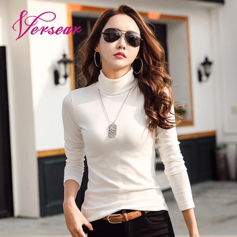 Versear New Fashion Turtleneck T-shirt Women Korean Fashion T-Shirt ...