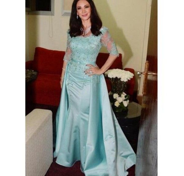 Light Blue Mother Of The Groom Dresses Scoop Neck Illusion Sleeves