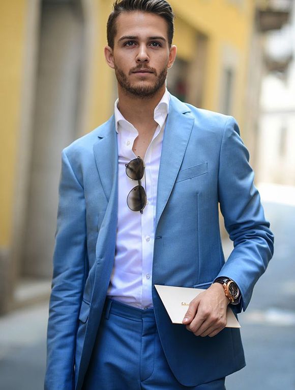 Compre 2018 Trajes De Hombre Azul Claro Trajes De Negocios Por Encargo  Trajes De Boda 2 Piezas Novio Traje De Baño Mejor Hombre Hecho A Medida  Esmoquin Chaqueta + Pantalones De Terno