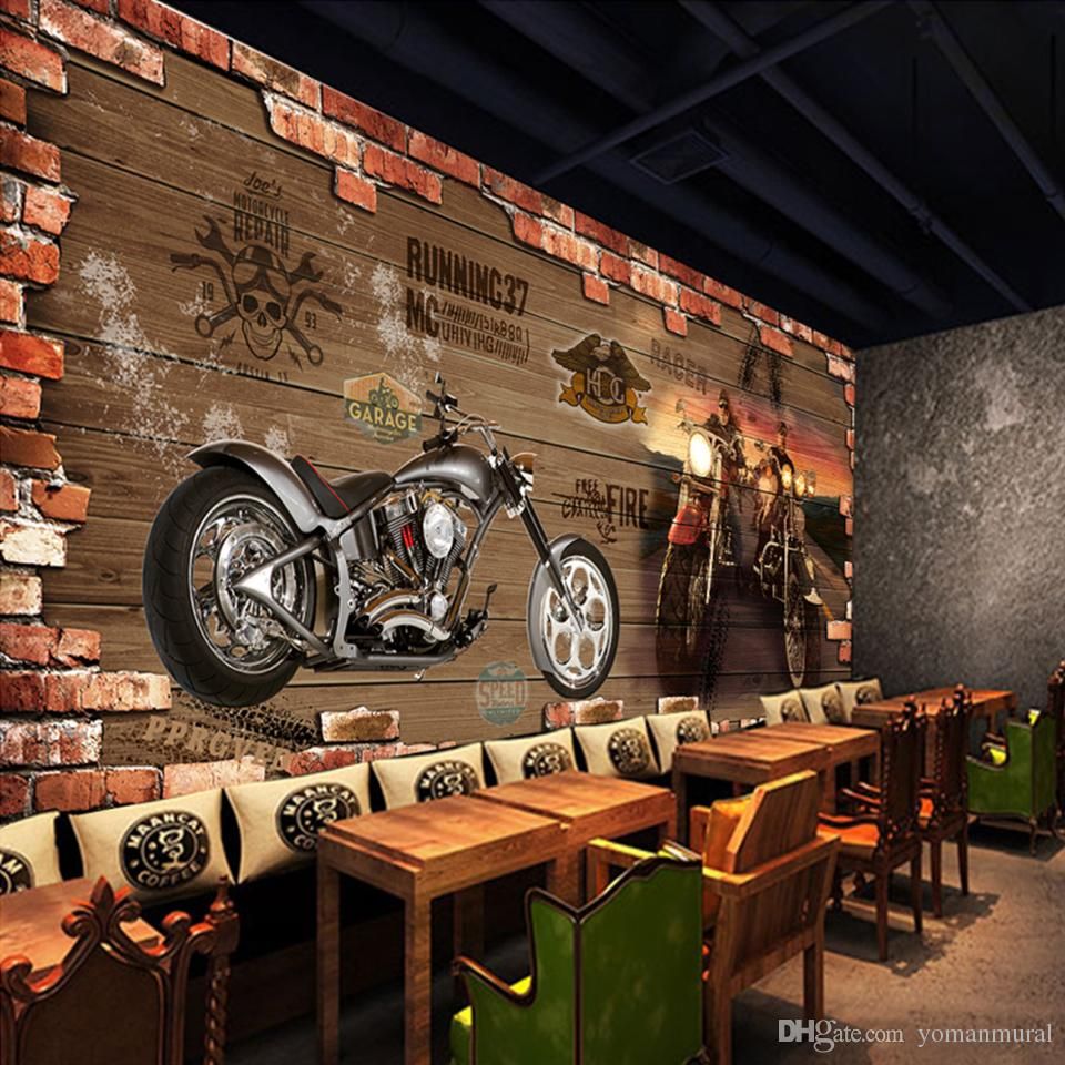 Custom Photo Wallpaper Vintage Motorcycle Nostalgic Brick Wall