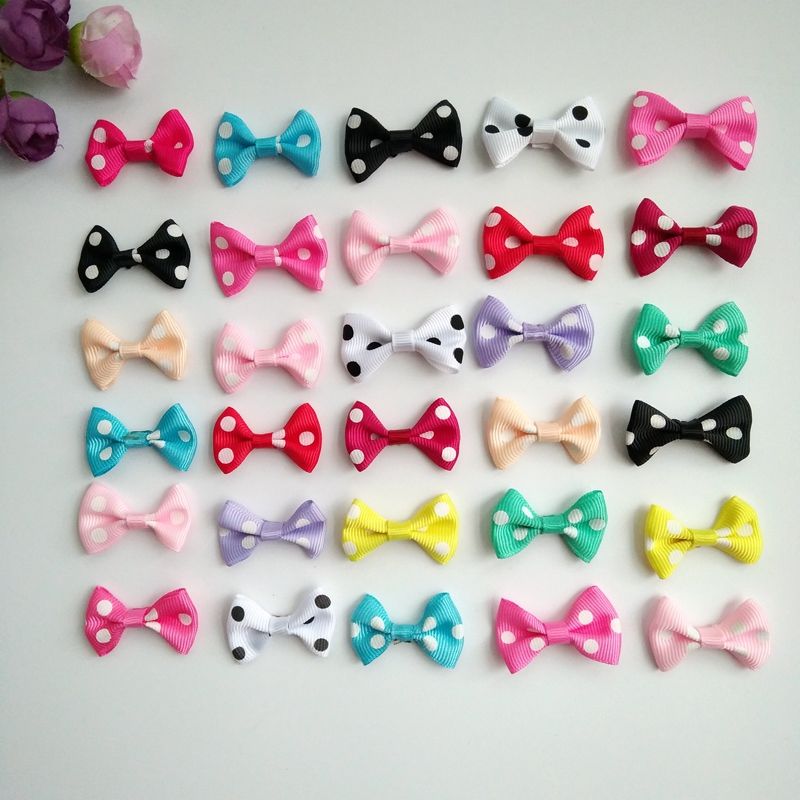 1.4Inch New Puppy Dog Hair Clips Small Dots Bowknot with Tiny Alligator