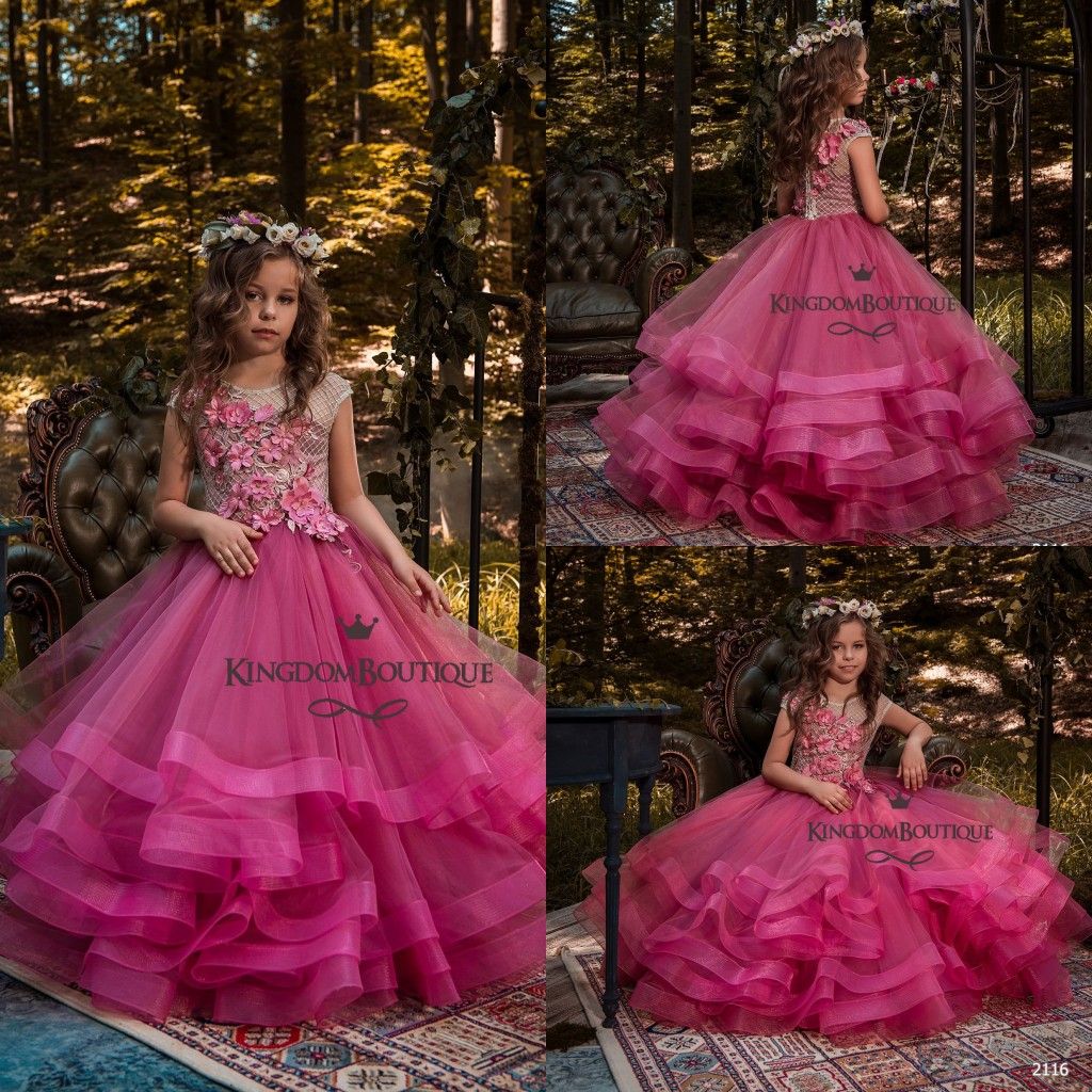 Ruffled Flower Girl Dresses Fuschia