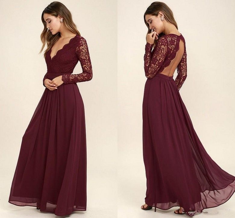 long sleeve maroon bridesmaid dresses