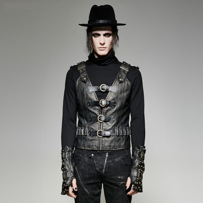 2018 Steampunk Gothic Vintage Heavy Metal Rock Army Uniform Pu 2018 Steampunk Gothic Vintage Heavy Metal Rock Army Uniform Pu Leather Vest For Men Fashion Faux Rivet Jackets From Lucu 118 2 Dhgate