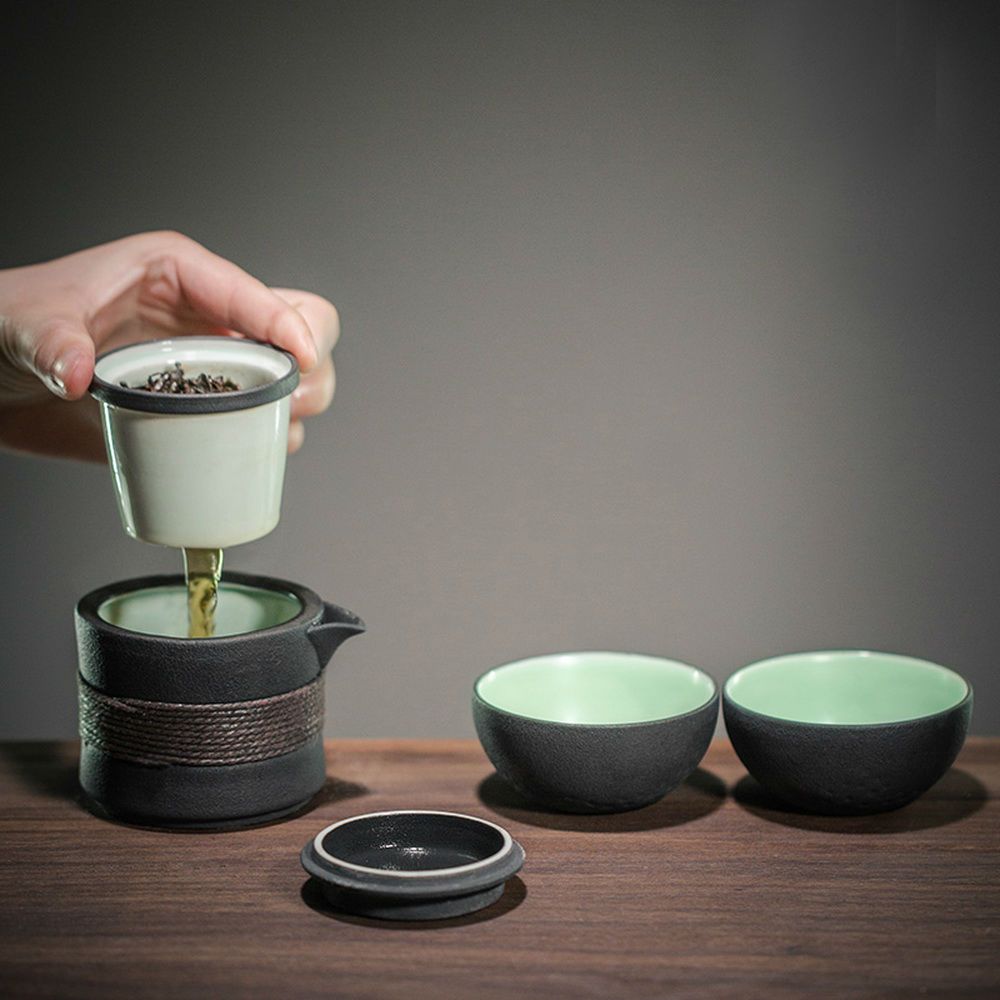 2020 Portable Black Ceramic Gongfu Teaset Tea Set Gaiwan Teapot With