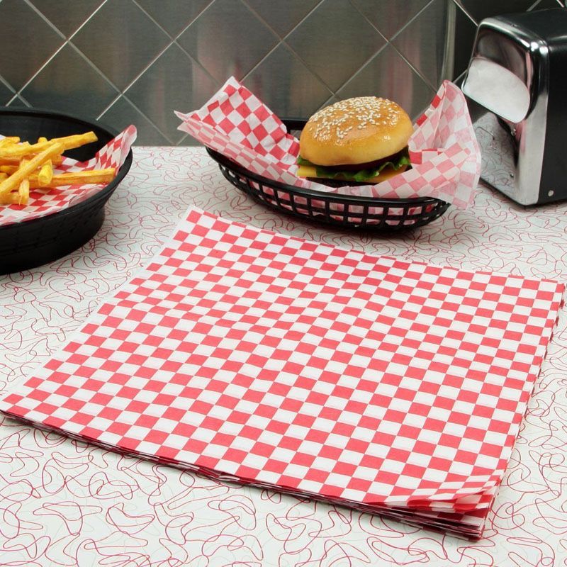 2020 12''X 12 Red And White Checkered Food Grade Wax Coated Paper Red Check Dry Wax Paper Deli