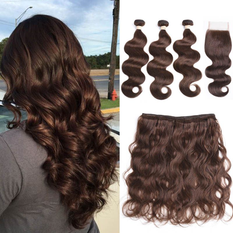 Brazilian Pre Colored Human Hair Weave With 4*4 Closure 3 Bundles With