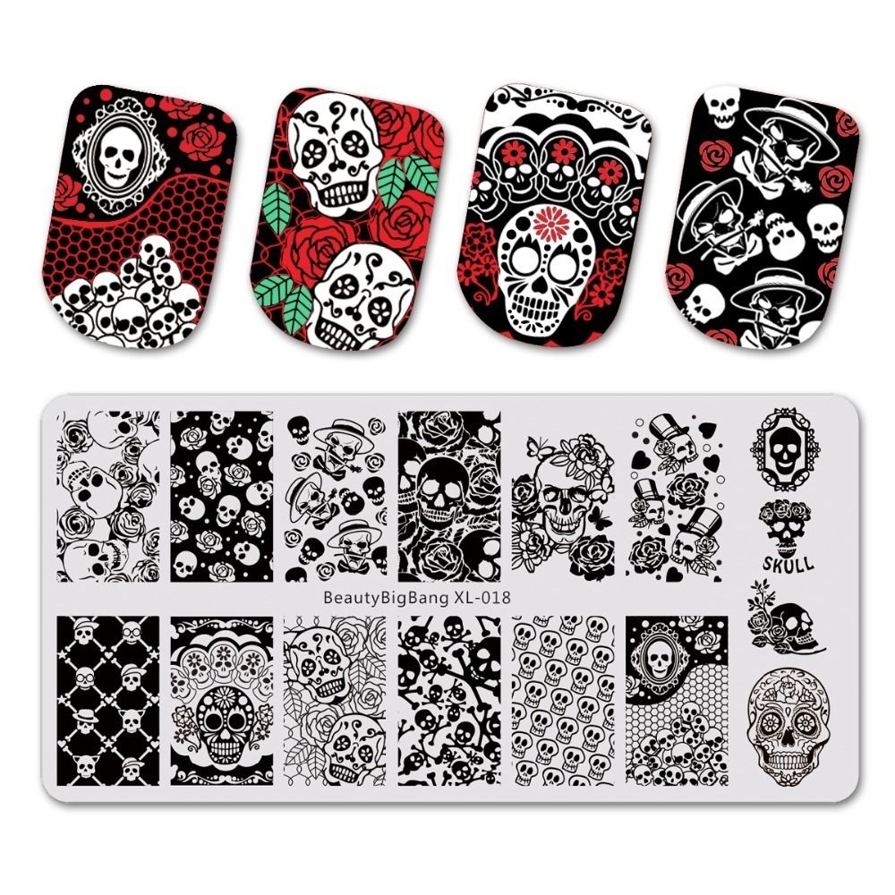 Beautybigbang Xl 018 Skull Nail Plates Stamp Stencil For Stamping 3d Beautybigbang Xl 018 Skull Nail Plates Stamp Stencil For Stamping 3d