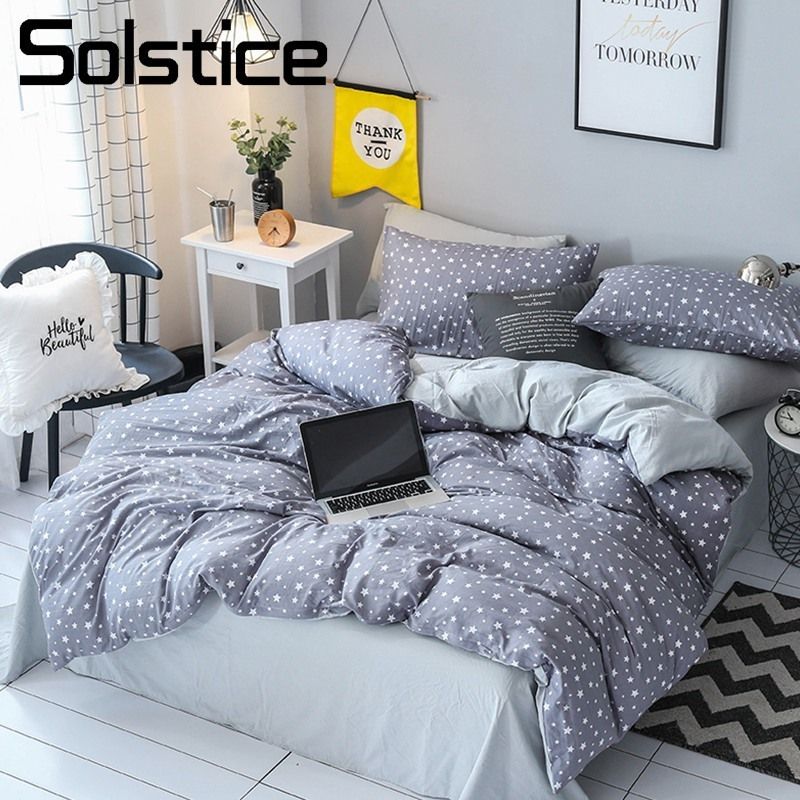 Solstice Home Textile King Queen Twin Bedding Sets Teen Kid Solstice Home Textile King Queen Twin Bedding Sets Teen Kid Boy Girls Bedlinens Gray Star Duvet Cover Bed Sheet Pillowcase Fl