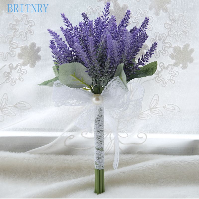 Britnry Real Photos Purple Wedding Bouquet Handmade Lavender Flower