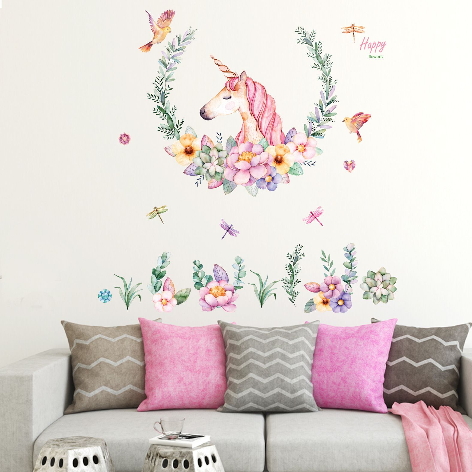 Acheter Autocollant Mural Licorne Pour Chambre Bébé Décoration De La Chambre De Bébé De Bande Dessinée Sticker Mural PVC Autocollants Décor À La Maison