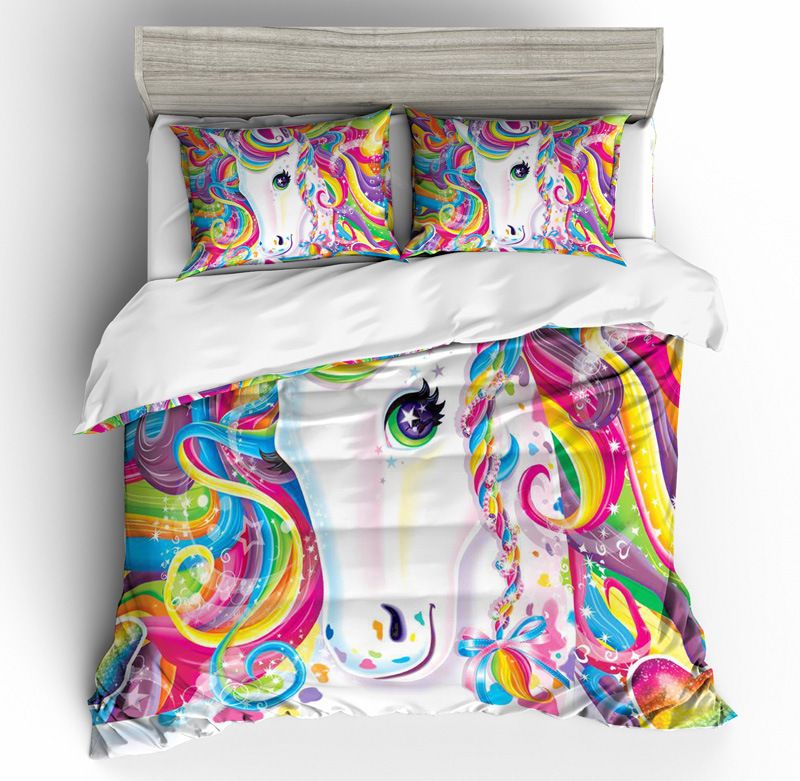Unicorn Bedding Set Cute 3d Colourful Cartoon Print Kids Duvet