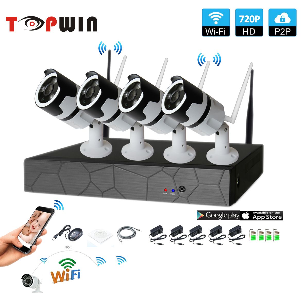 SANNCE HD 1080P 4CH P2P NVR IP Network PoE 4x2MP IR Home Security Camera System