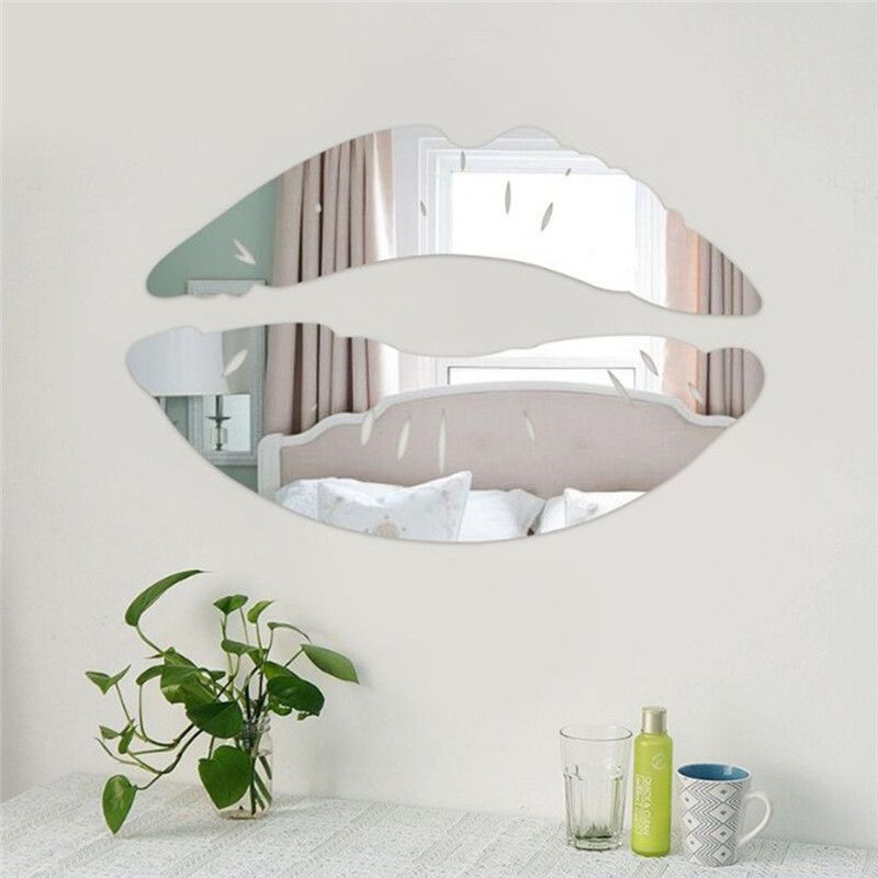 1 Pair 3d Lip Shape Mirror Wall Sticker Fashion Home Living Room Art Diy Decor Surface Stickers Ma601652