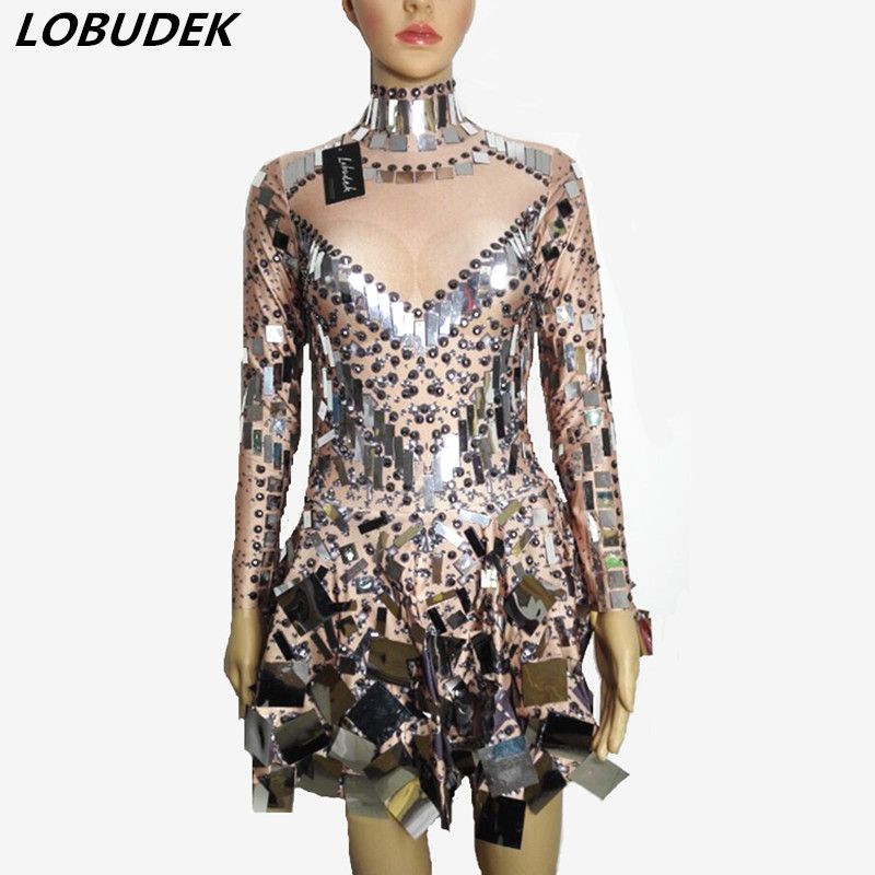 2018 Silver Sequins Sparkling Mirrors Dress Y Nightclub Bar Dj Ds 2018 Silver Sequins Sparkling Mirrors Dress Y Nightclub Bar Dj Ds Costumes Female Singer Leading Party Performance One Piece From Jilihua