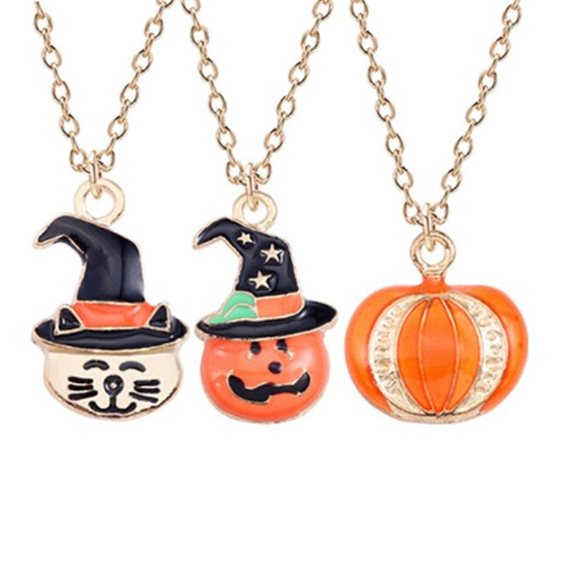 Whole Enamel Metal Pumpkin Pendant Necklace Women Whole Enamel Metal Pumpkin Pendant Necklace Women Gothictiny Cat Star Hat Head Necklaces Cartoon Long