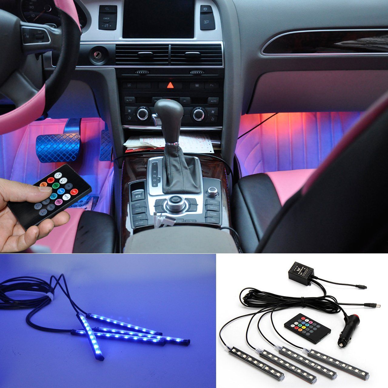 2020 5050 9 LED Car Interior Underdash Lighting Kit Smart Sound Activated Control Atmosphere