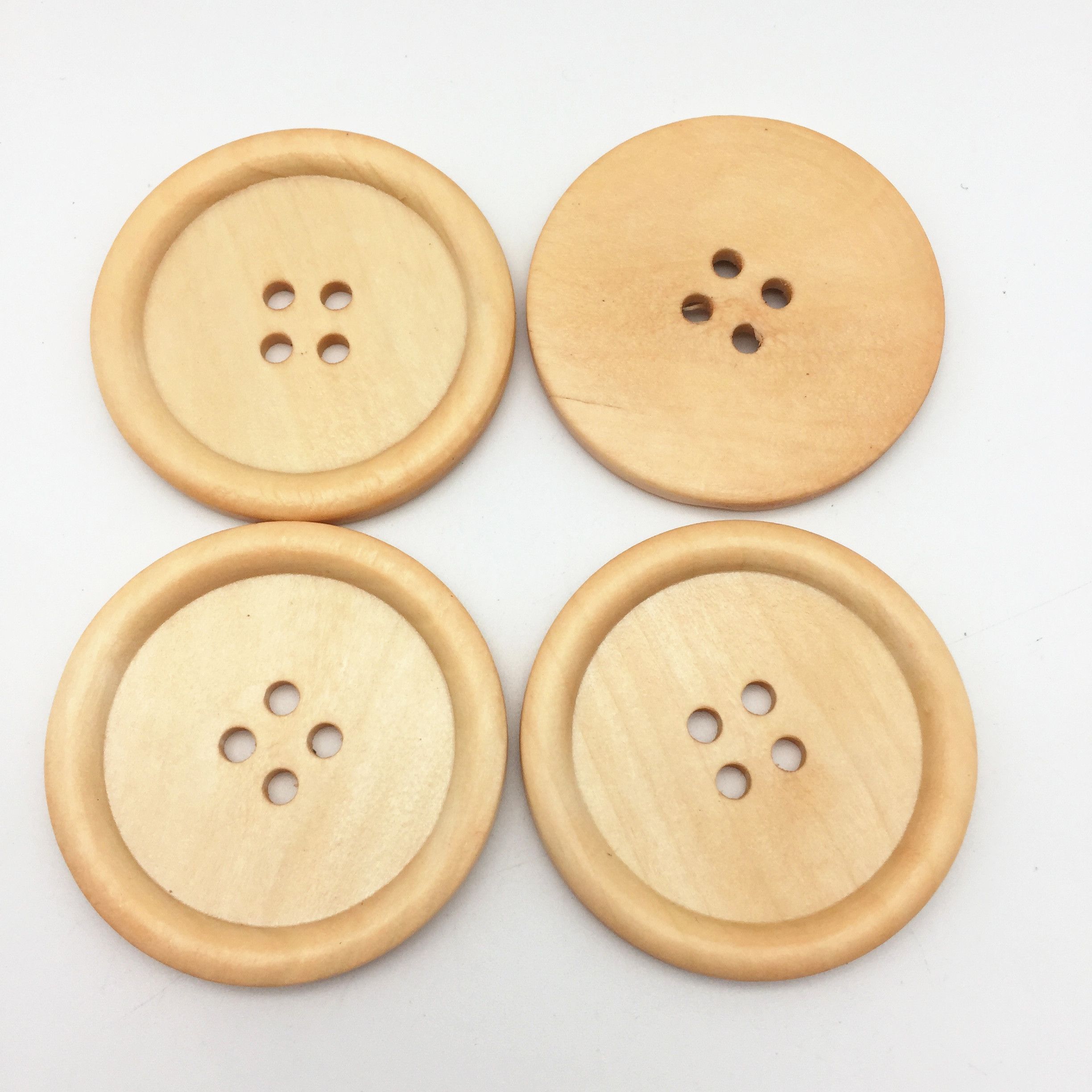 2021 50mm Extra Large Wood Natural Buttons 4 Holes Round Sewing Button