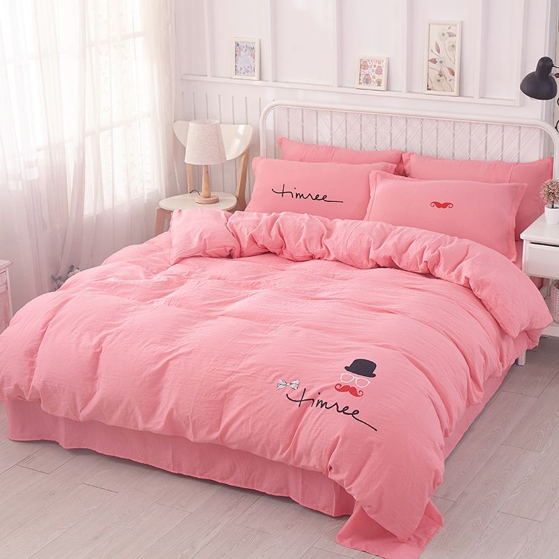 bedding home textiles outlet pink cute rabbit pattern 4pcs duvet cover bed  sheet pillowcase quilt cover bed set real bed linen