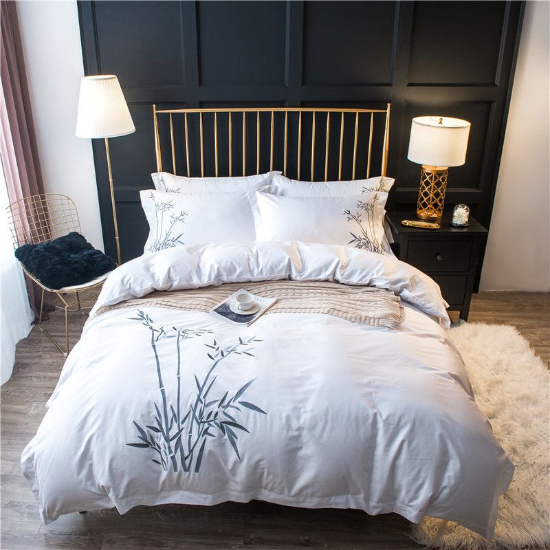 White Luxury Bamboo Bedding Sets Embroidery Bed Set Double Twin White Luxury Bamboo Bedding Sets Embroidery Bed Set Double Twin Queen King Size Duvet Cover Sheet Pillowcase Duvets Collections From