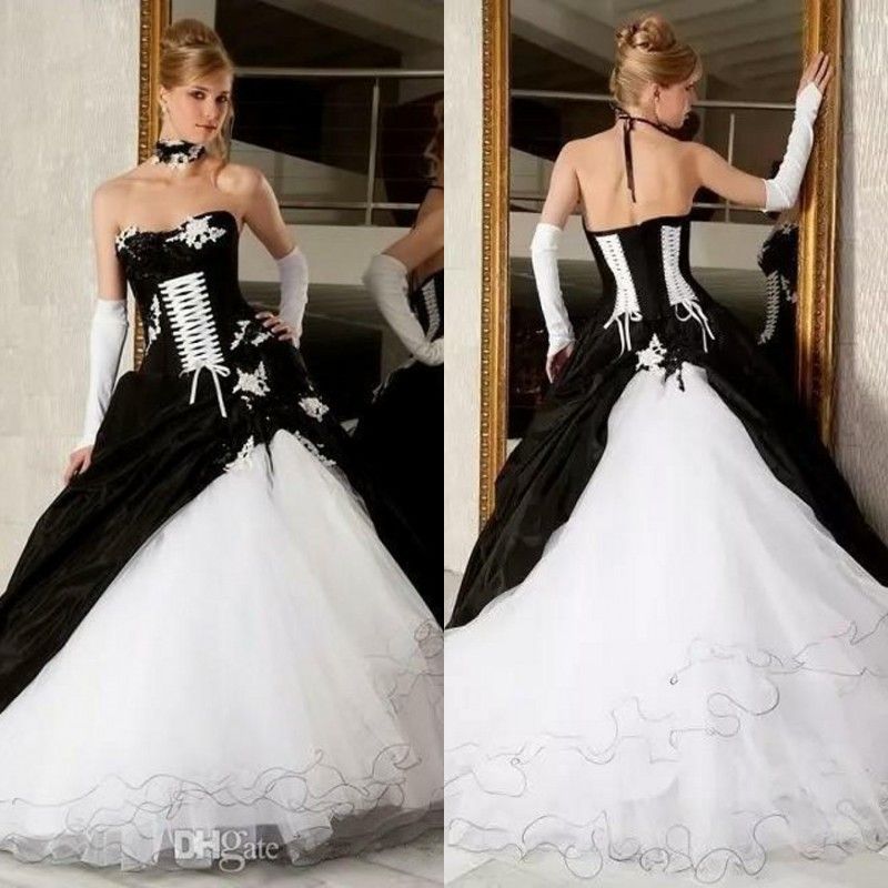 compre vestidos de novia góticos de blanco y negro de otoño 2018