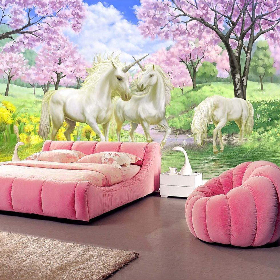 Papel tapiz mural 3D personalizado Unicorn Dream Cherry Blossom TV Fondo Imágenes de pared para niños Habitación Dormitorio Sala de estar Papel tapiz