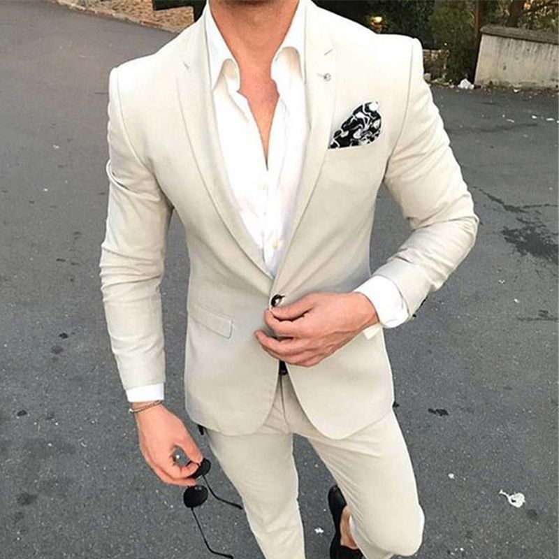 Slim Fit Beige Men Suits For Wedding Groom Tuxedos Jacket+Pants ...
