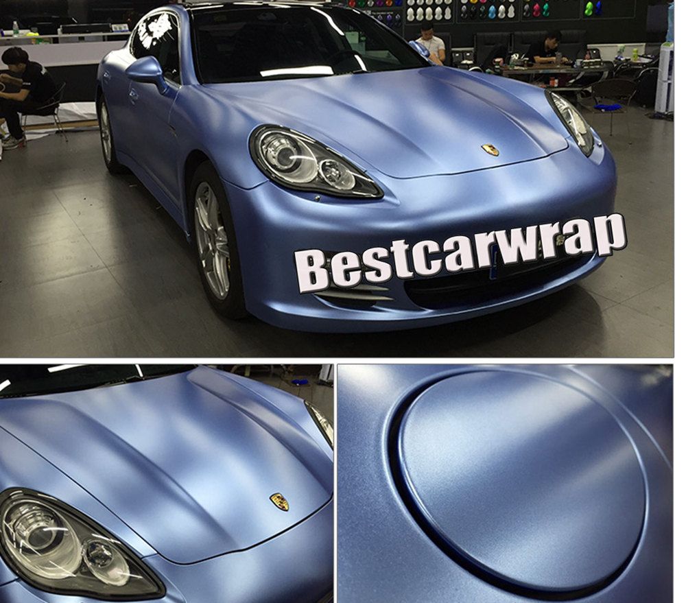 2021 Frosty Blue Satin Metallic Vinyl Wrap For Car Wrap With Air Bubble Free / Air Releae Truck