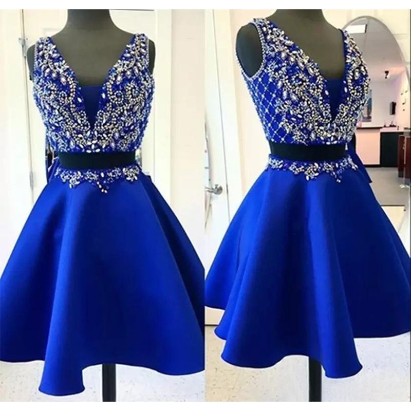 Sexy Royal Blue Cocktail Dresses For Party V-Neck Two Piece Luxury ...