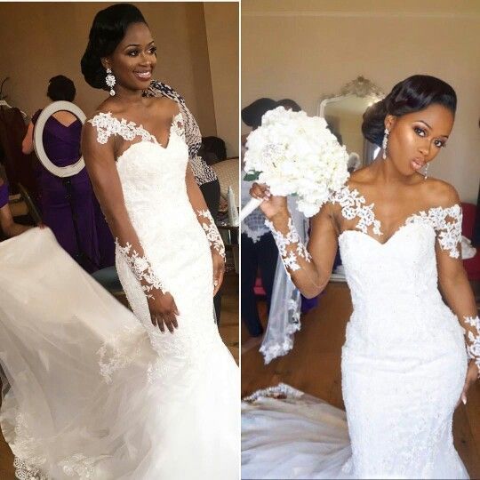 Elegant African American Black Girl Wedding Dress 2018 Mermaid White