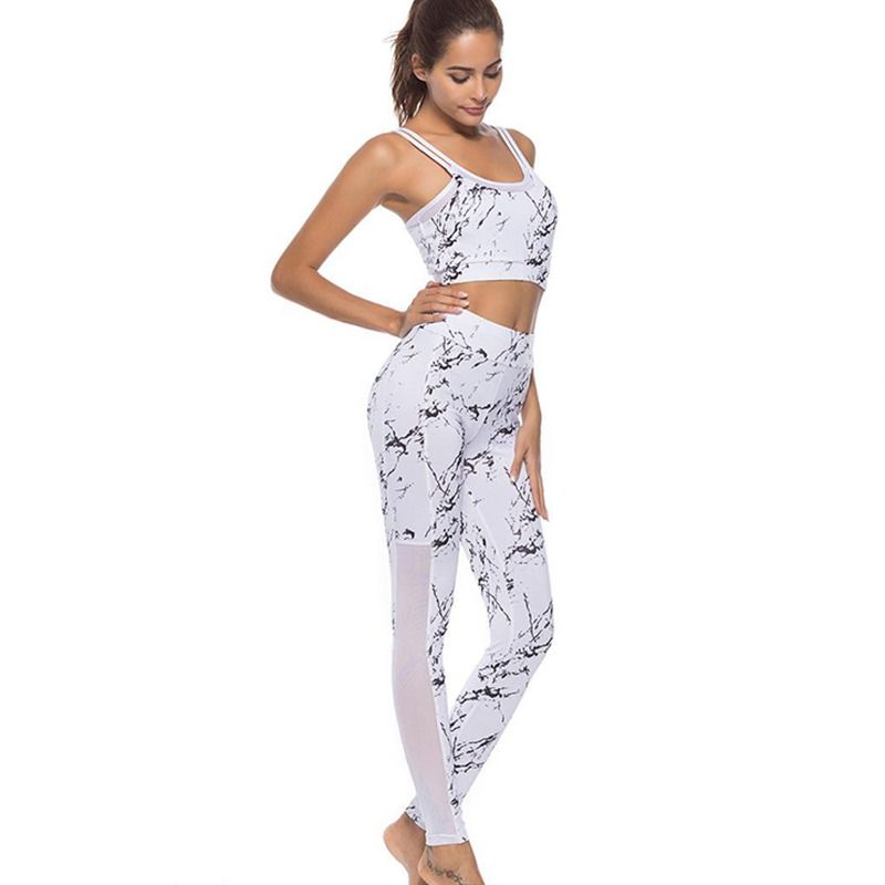 Damen Sport 2 Set Leggings /& Tanktop Crop Top BH Trainingsanzug Gym Yoga Fitness