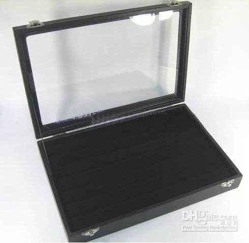 Black Velvet RING / 56 Clip Anhänger Charm Schmuck Display Glasplatte Countertop Case Box 2 Stil Auswahl