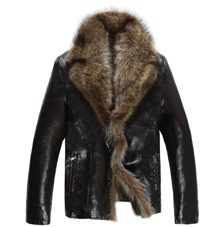 mens leather and fur coat