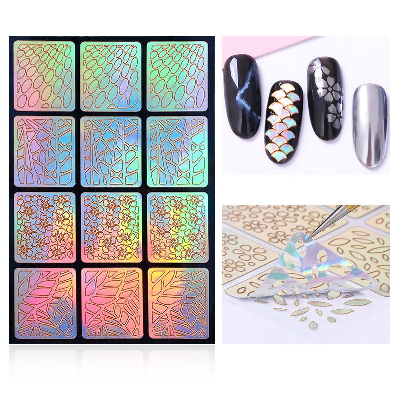 laser nail diy decal square hollow french style template nail