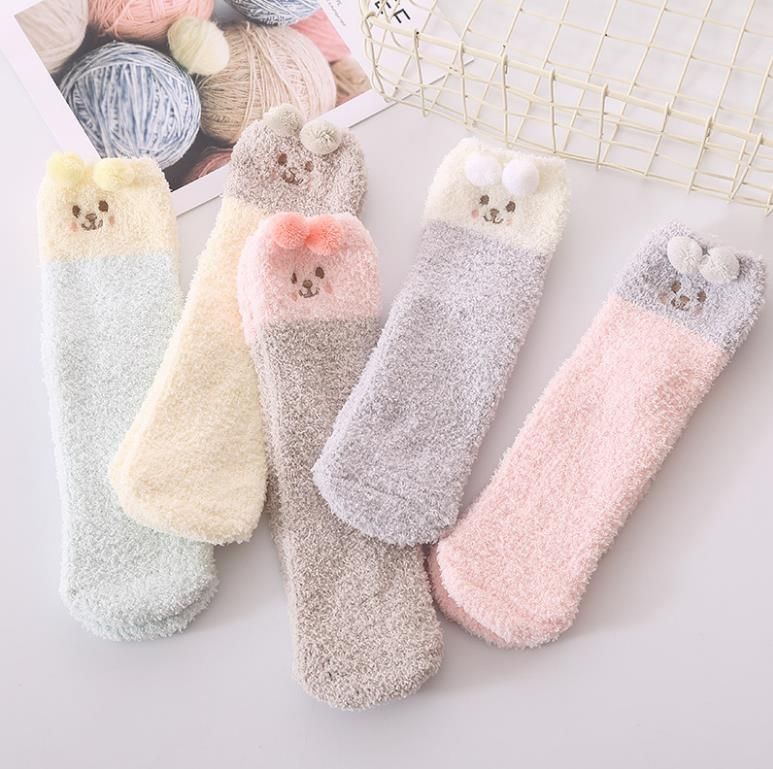 2017 Newest 3D Cartoon Cute Fuzzy Socks Women Children Winter Warm