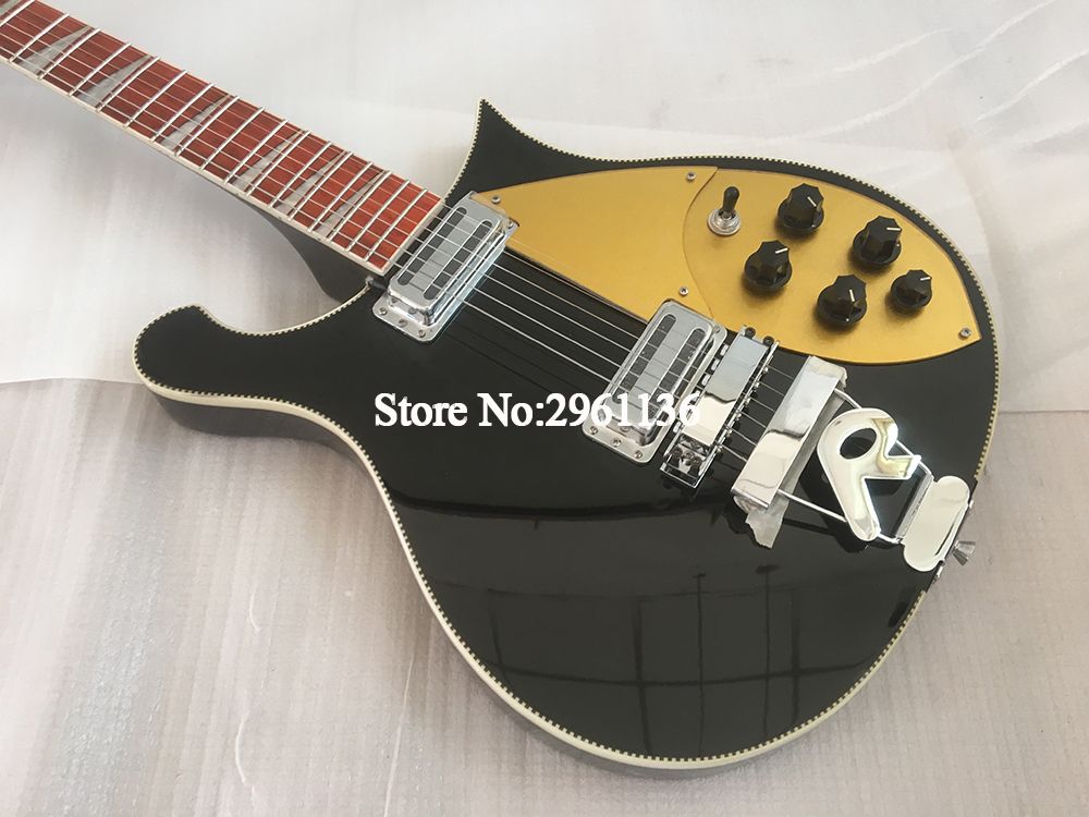 Rare RIC 660 6 Strings Black Electric Guitar Gloss Varnish Red