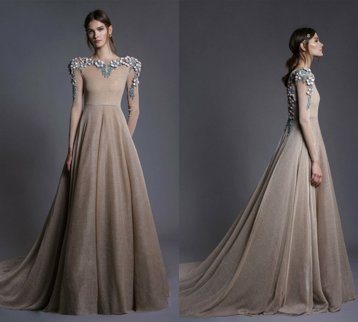 silk evening gowns with sleeves
