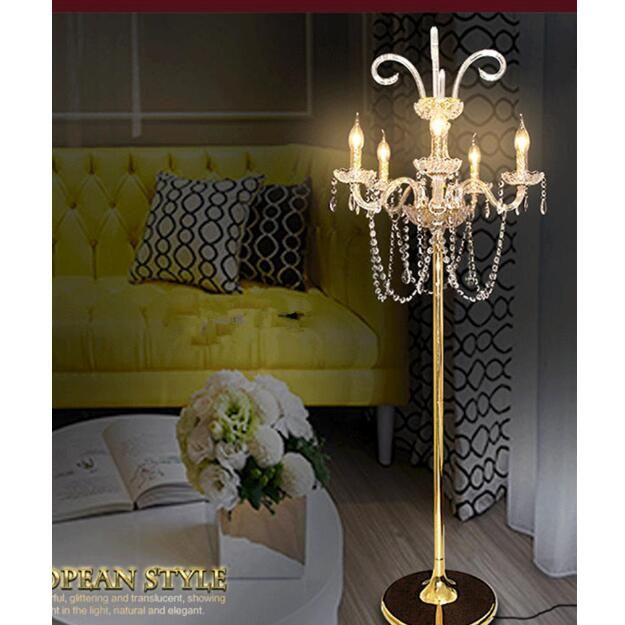Svitz New Arrival Candle Crystal Floor Lamp Long Vertical Gold Svitz New Arrival Candle Crystal Floor Lamp Long Vertical Gold Wedding Candlestick Bedroom Tall Standing Light Led