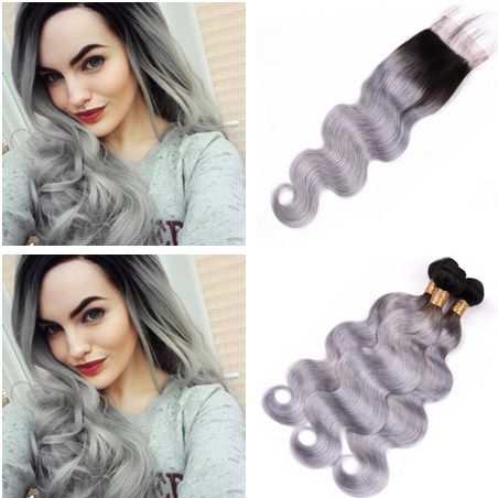 Body Wave 1b Grey Ombre Indian Virgin Human Hair Wefts With