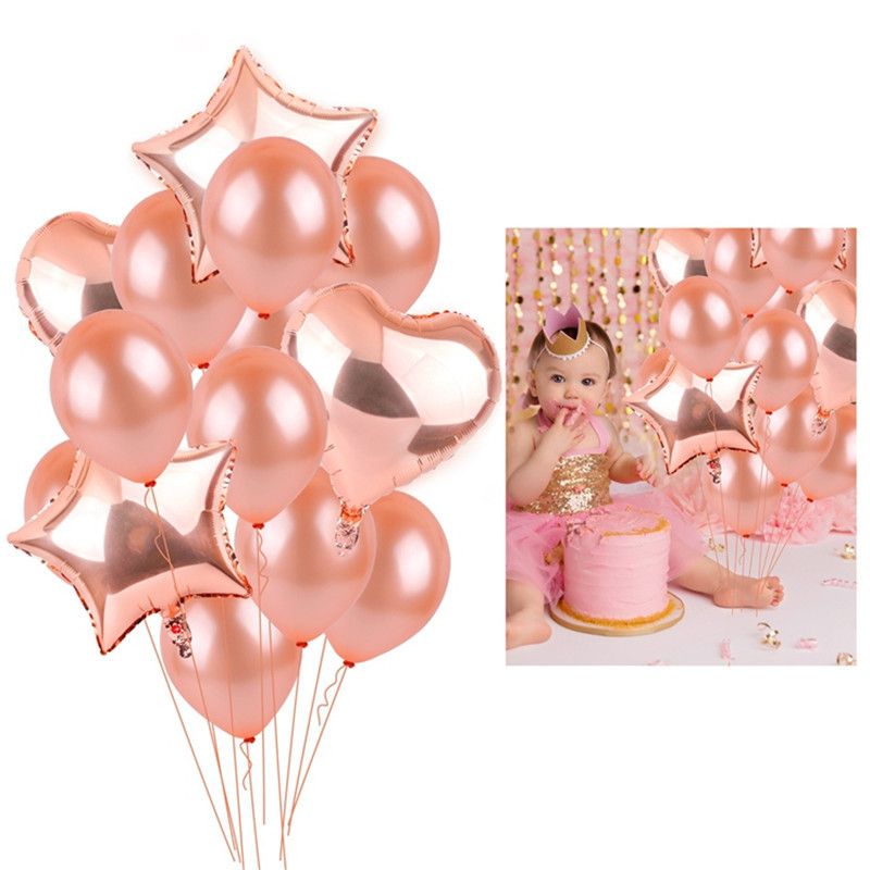Rose Gold Birthday Balloons Champagne Foil Star And Heart Helium