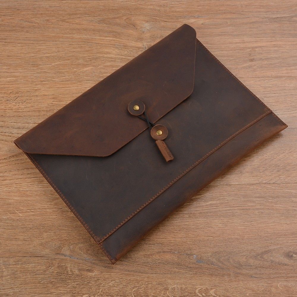 100 Genuine Leather Men File Envelope Briefcase A4 Crazy Horse Leather