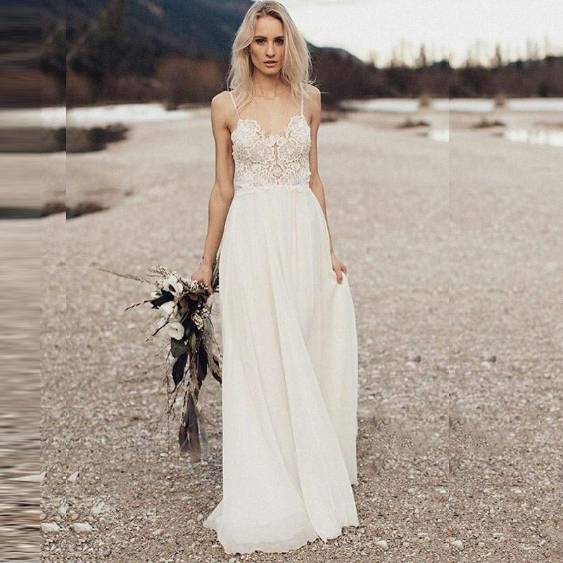 Discount Beach Wedding Dress With Spaghetti Straps 2018 Vestido De